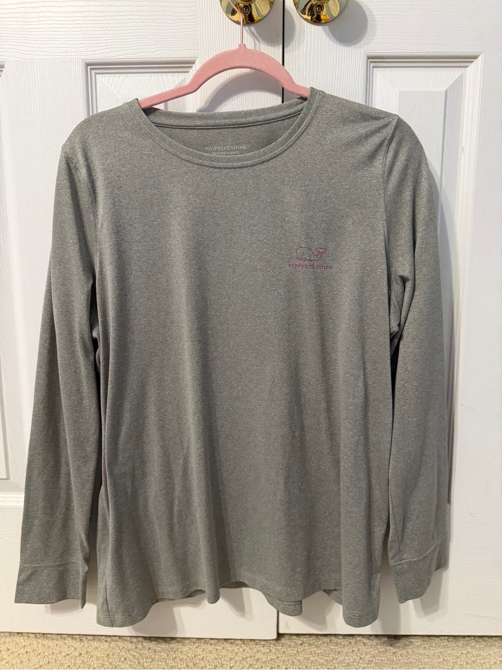 Vineyard Vines Long Sleeve Crewneck Shirt - Gray with Pink Logo